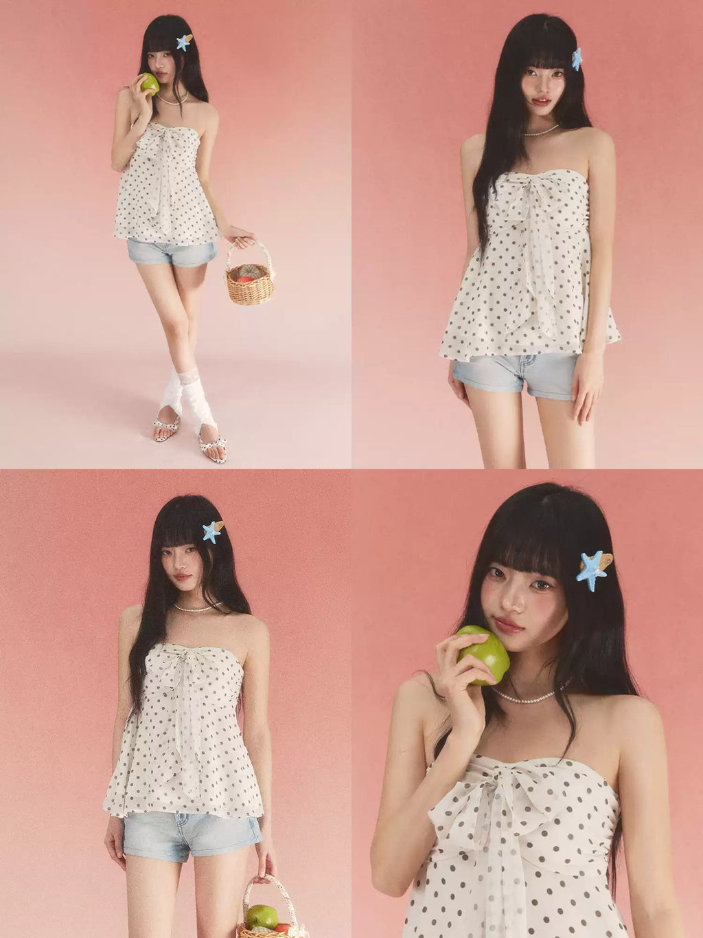 Bow detail polka dot tube top