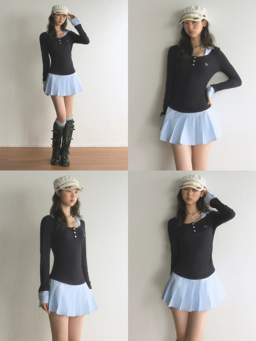 Preppy Patchwork Henley Pleated Mini Dress