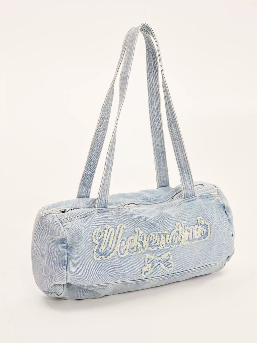Bow & letter print denim shoulder bag