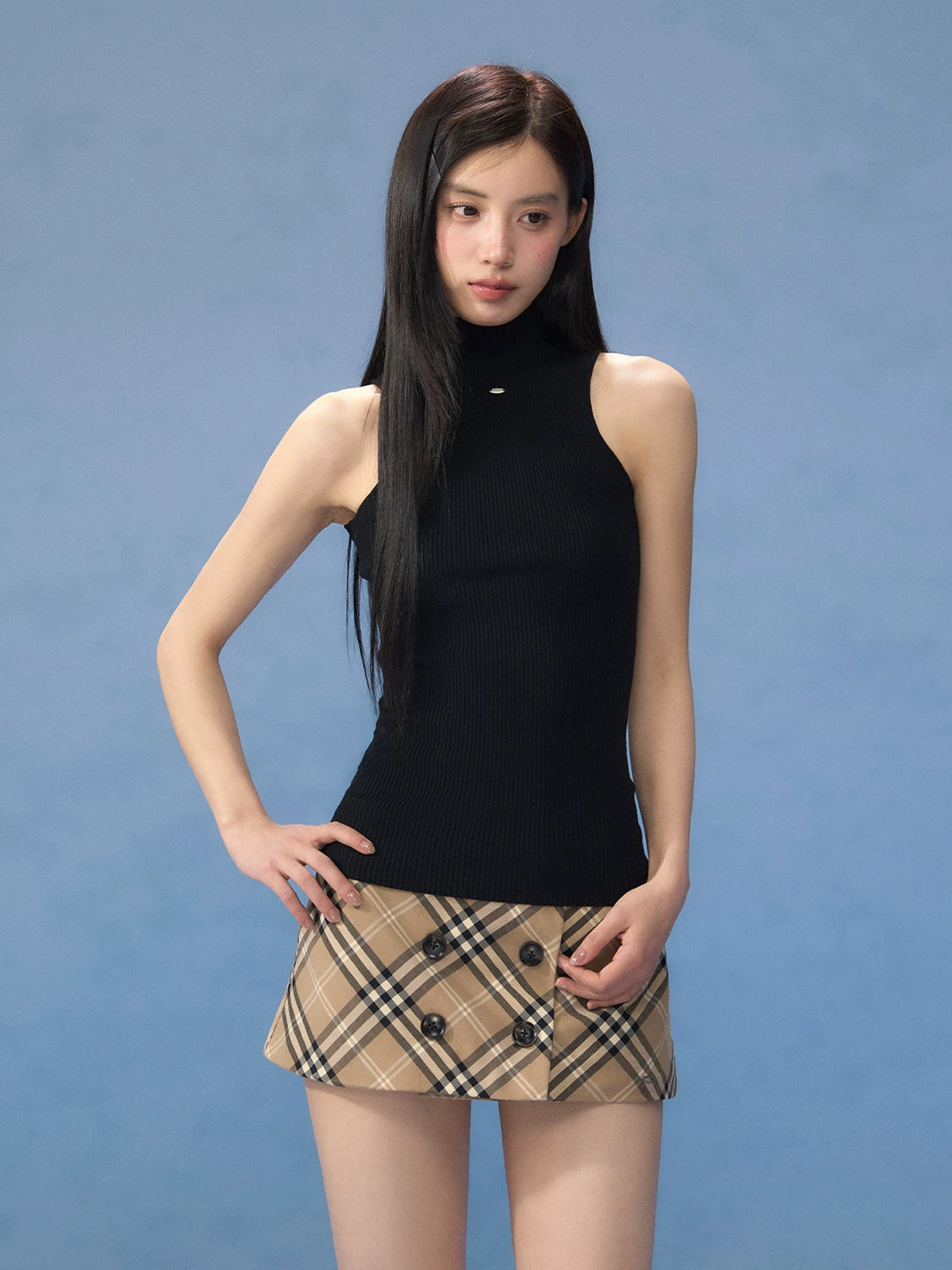 Slim-Fit Mock Neck Knit Vest Top