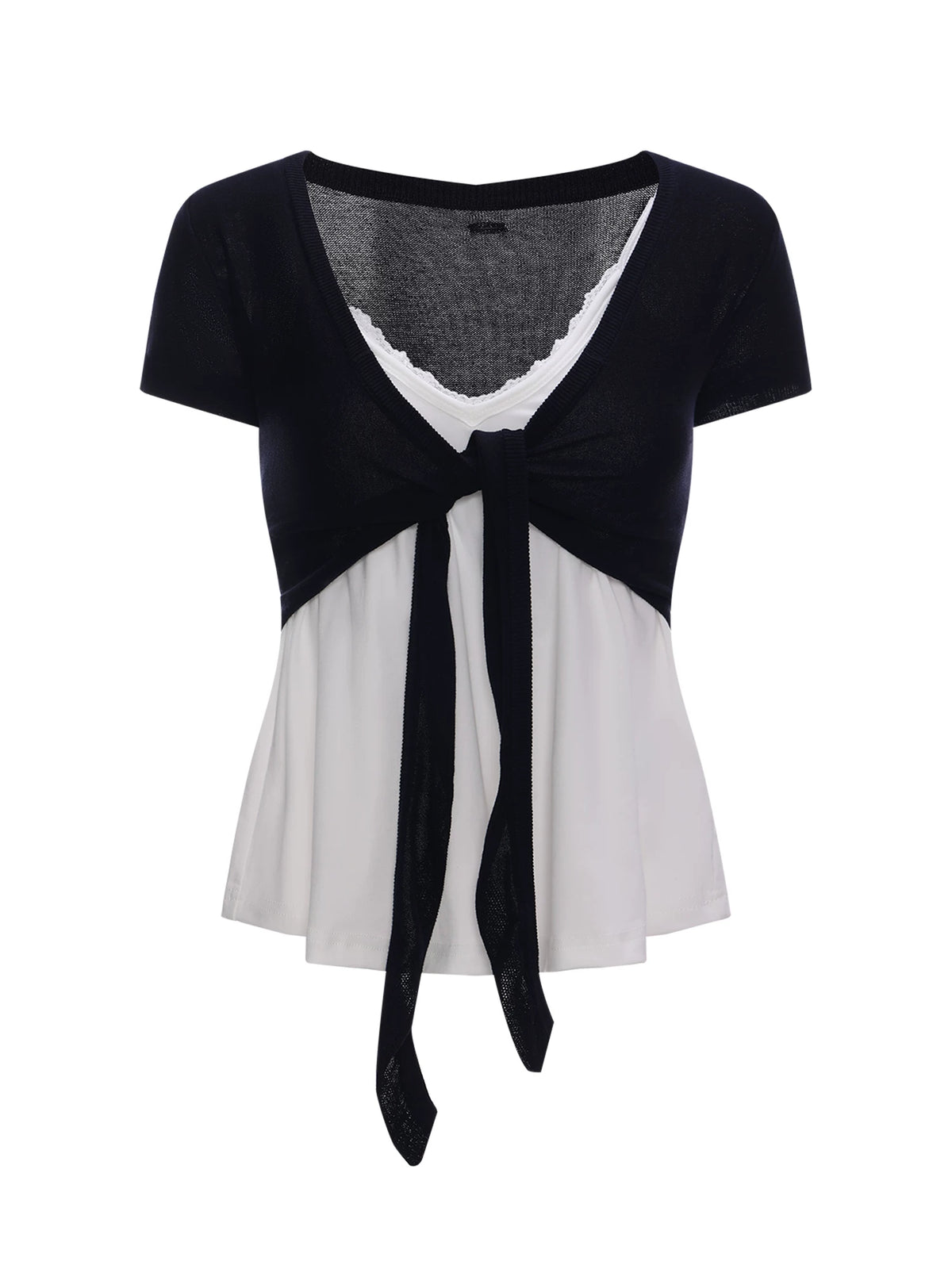 Color-Blocked Tie-Up Cardigan & Camisole Set