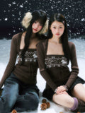Coffee Fair Isle Knit Cardigan Set