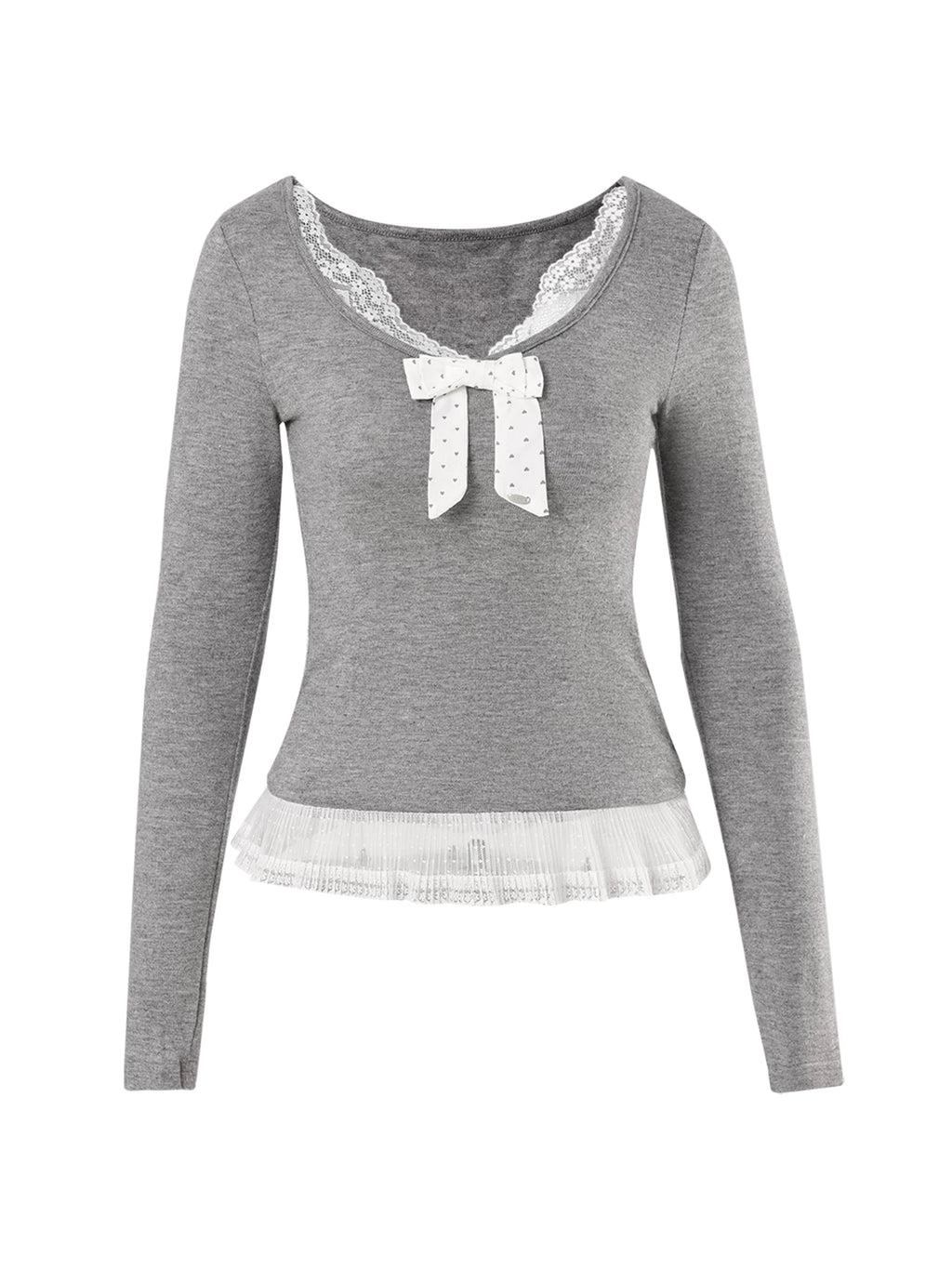 Bow Lace Long-Sleeve T-Shirt