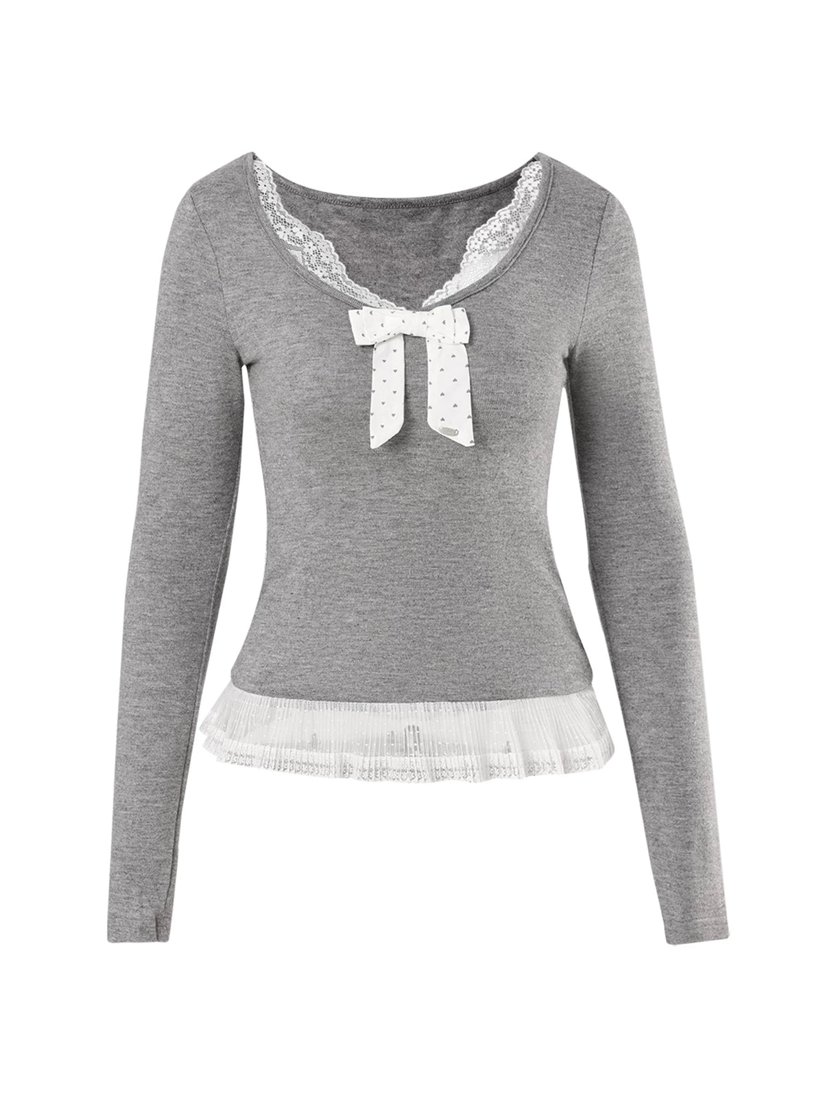 Bow Lace Long-Sleeve T-Shirt