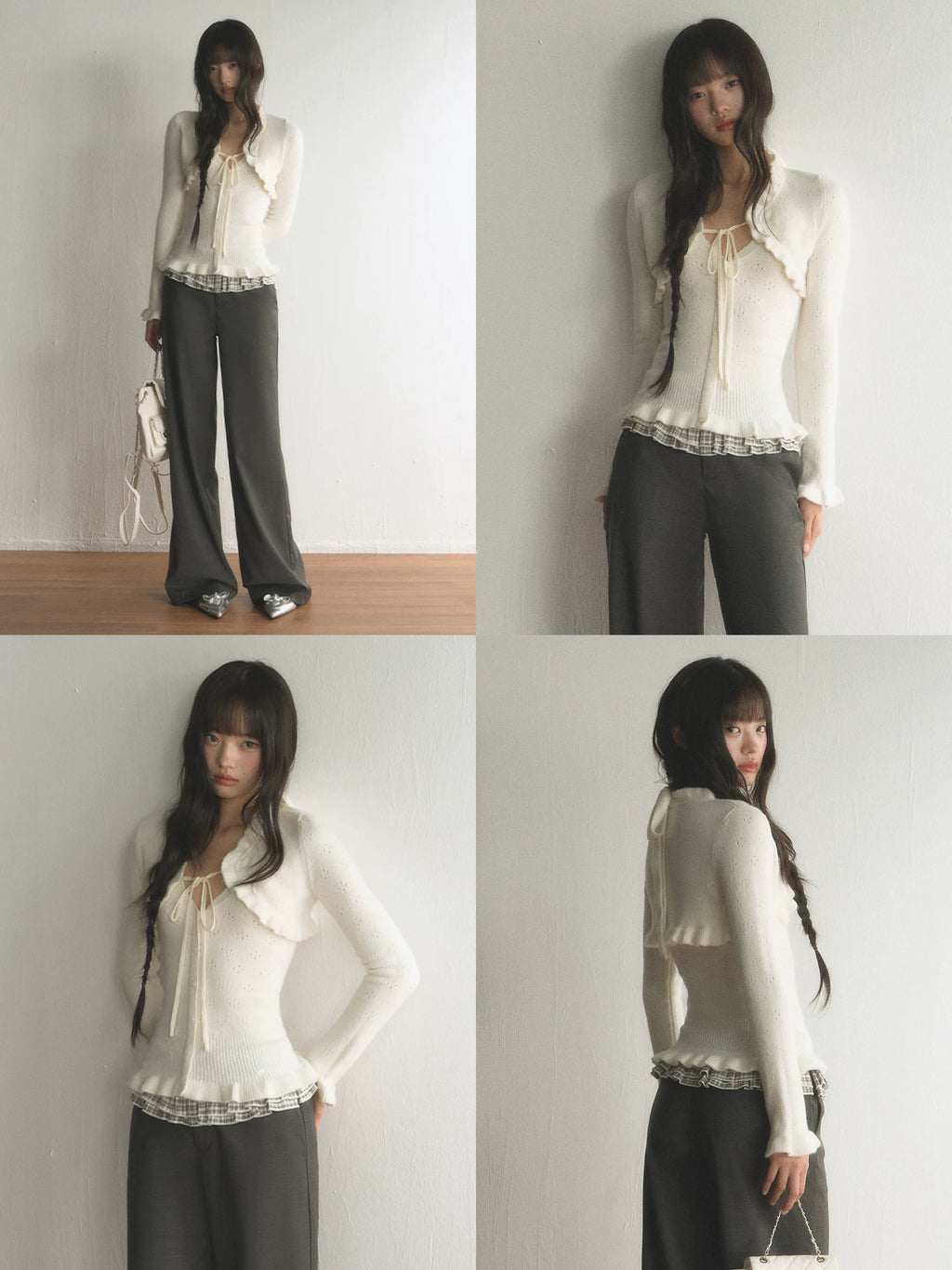 Ruffled Hollow-Out Knit Cardigan & V-Neck Cami Set