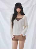 Beaded camisole and v-neck hollow knit set