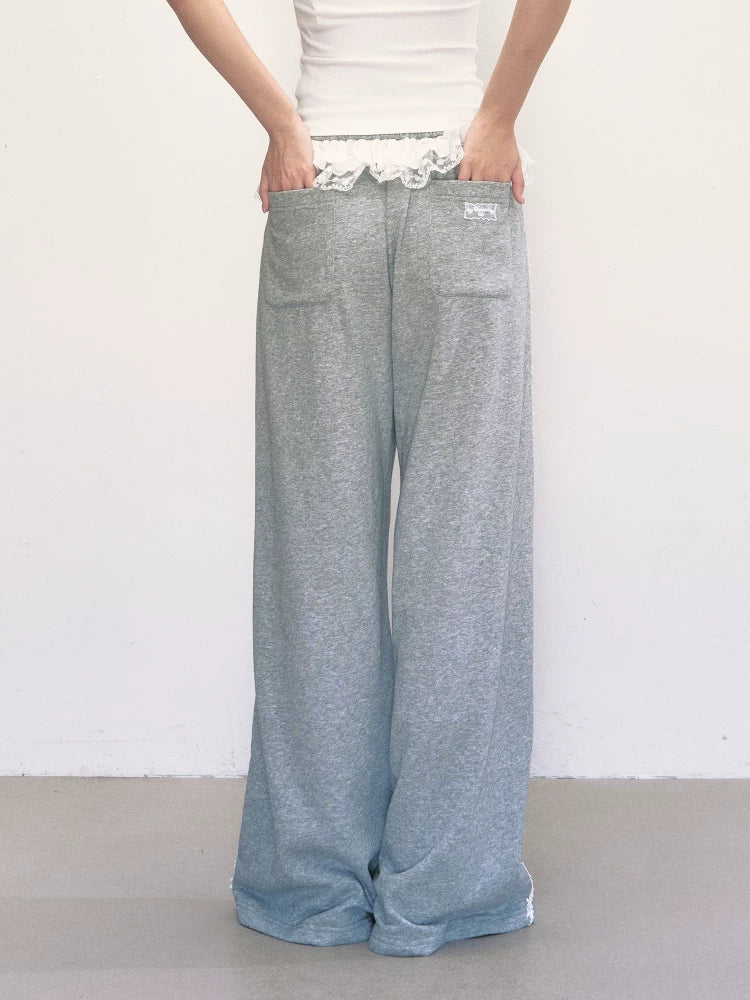 Lace Patchwork High-Waisted Wide-Leg Pants