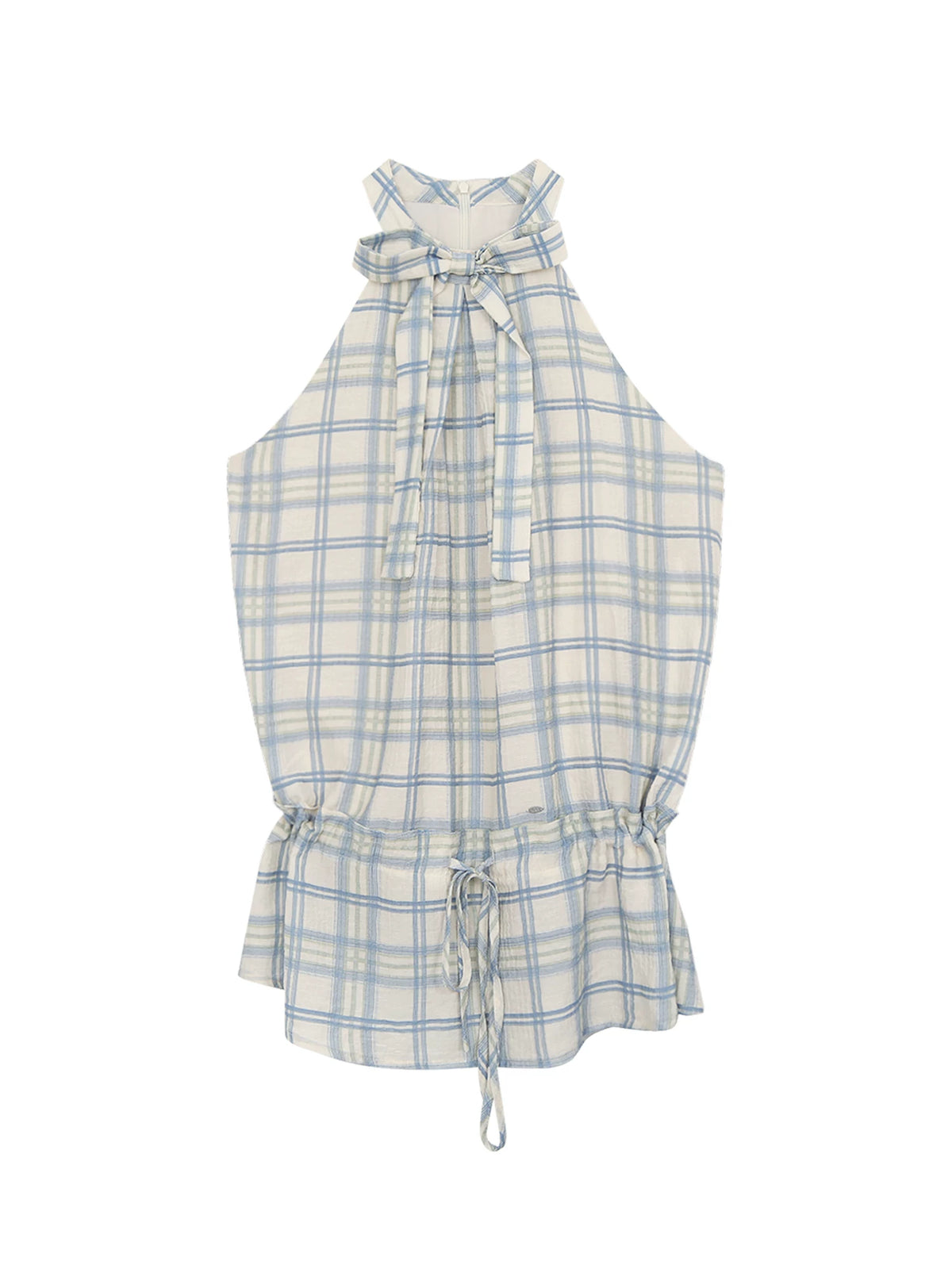 French Style Plaid Halter Mini Dress