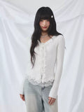 Lace trim long sleeve knit top