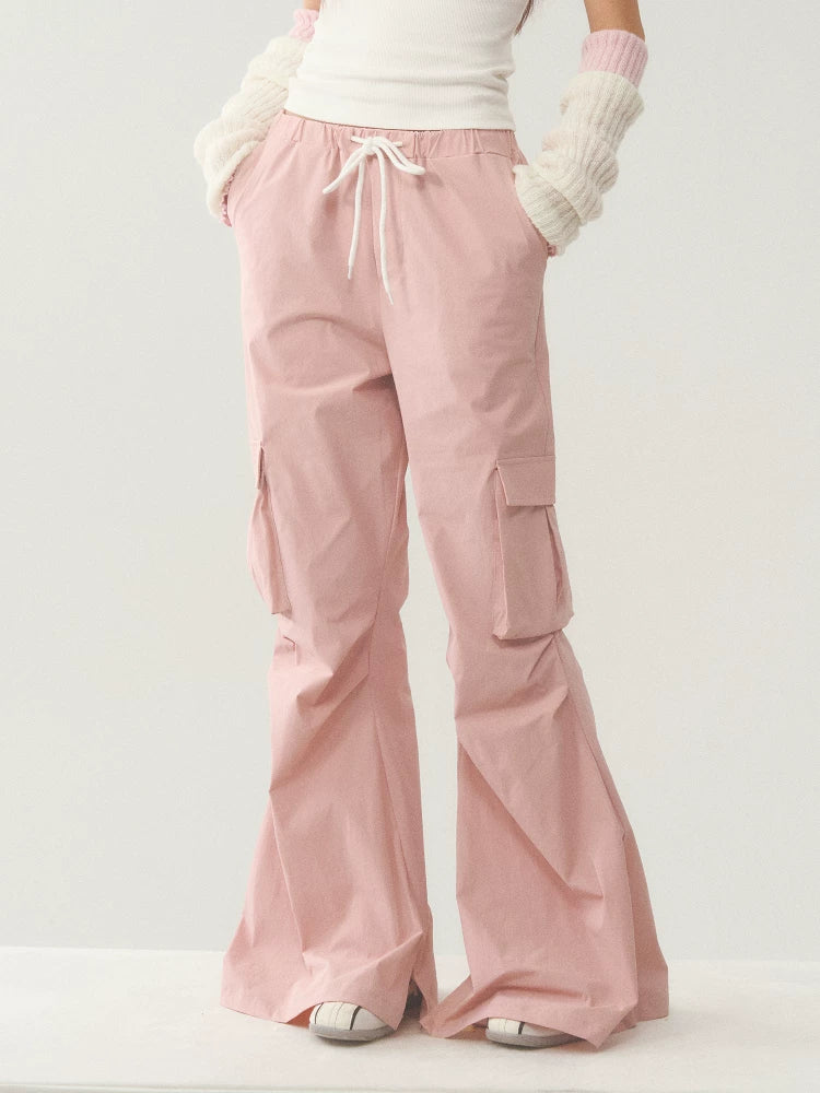 Relaxed Pink Flared Cargo Pants