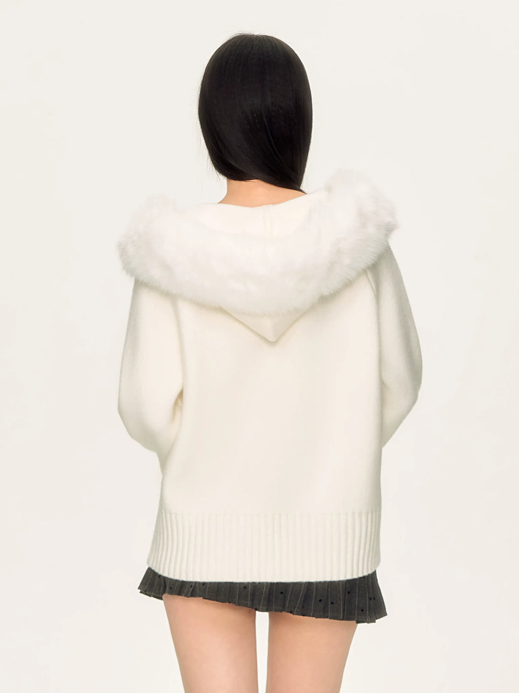 Hooded Fur Collar Knit Sweater Jacket