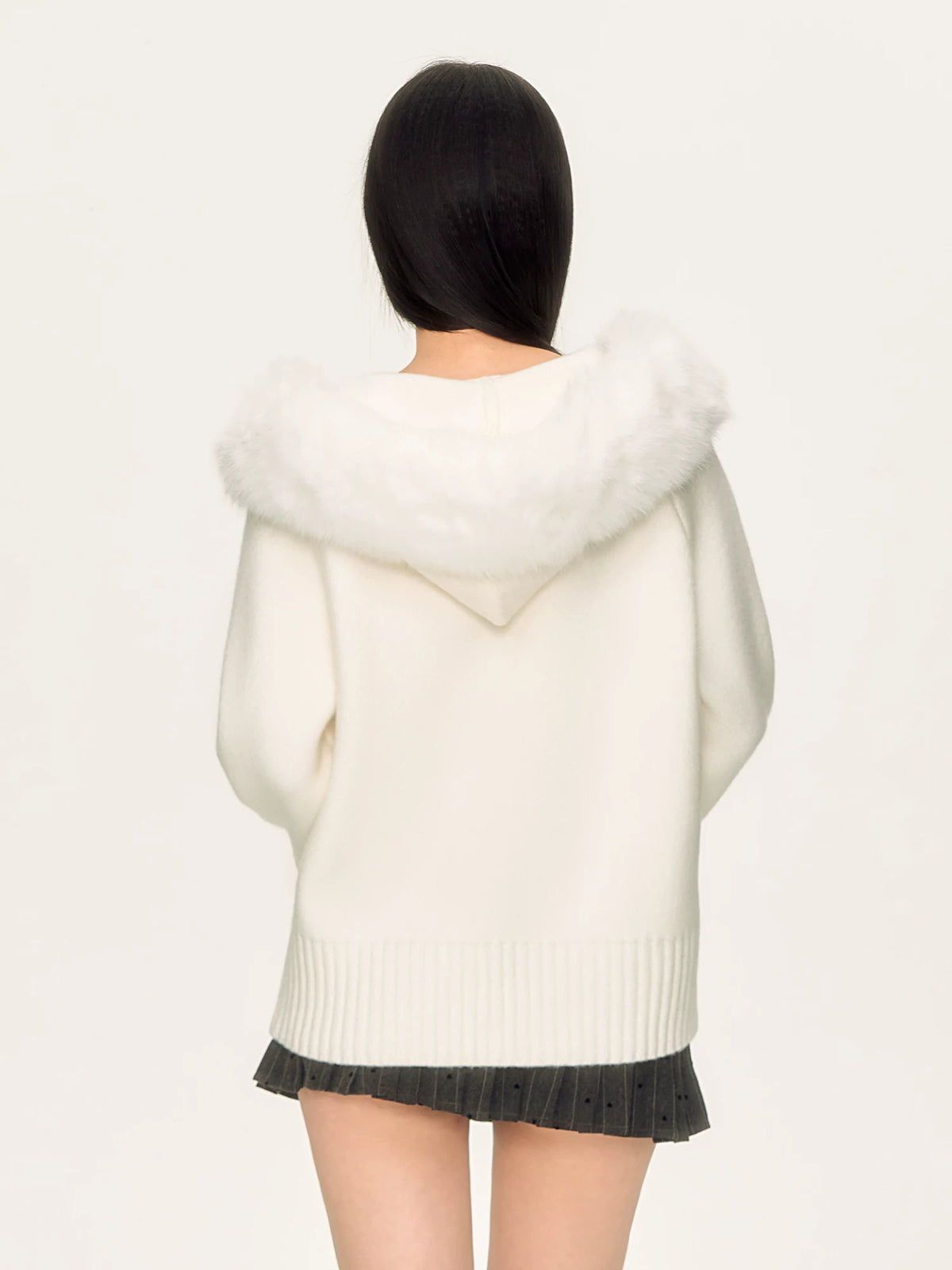 Hooded Fur Collar Knit Sweater Jacket
