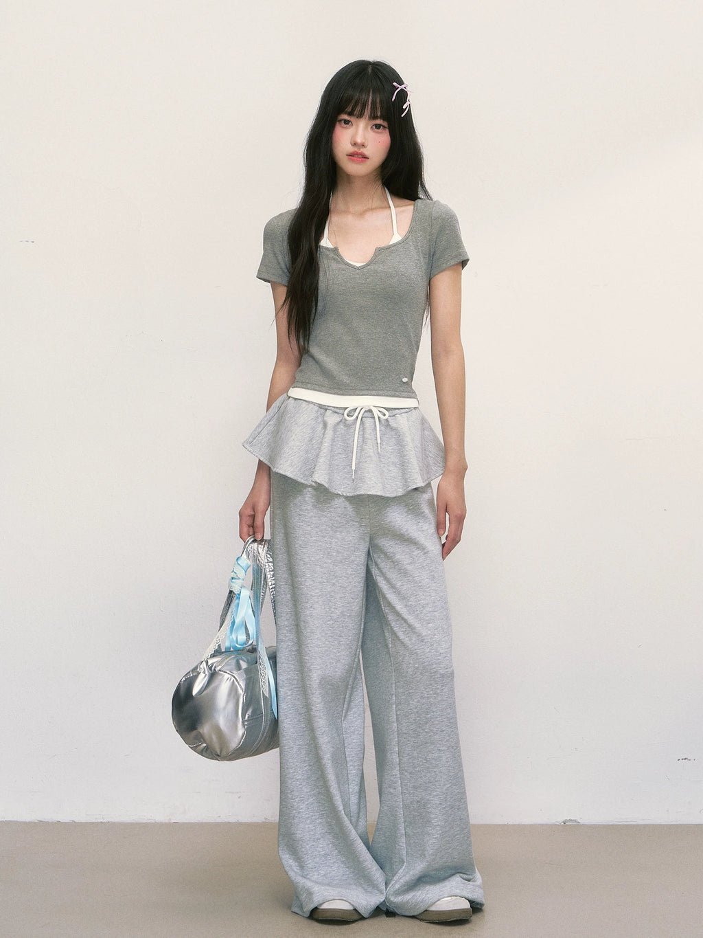 Layered Patchwork Wide-Leg Sweatpants