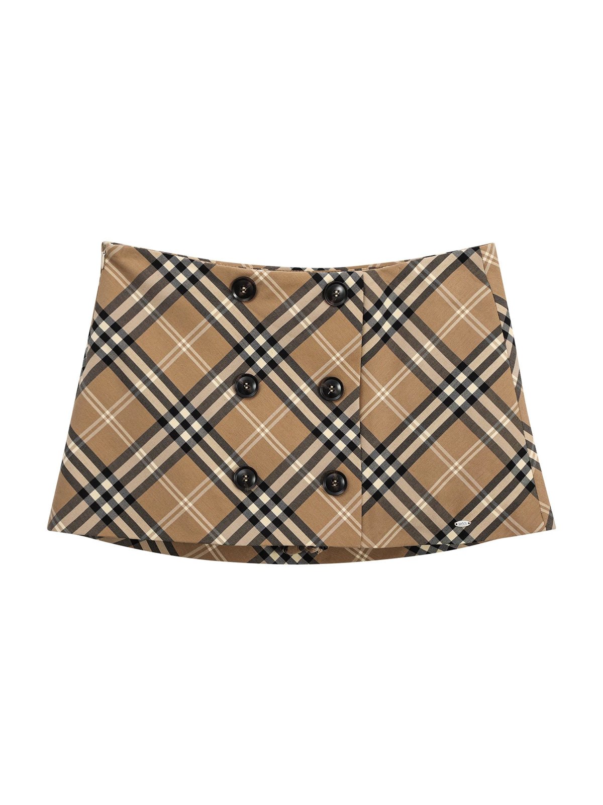 Plaid Double-Breasted Mini Skirt