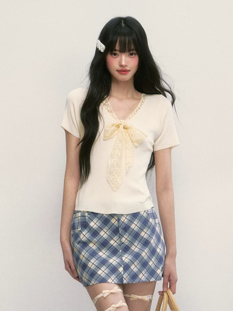 Lace V-Neck Short-Sleeve T-Shirt