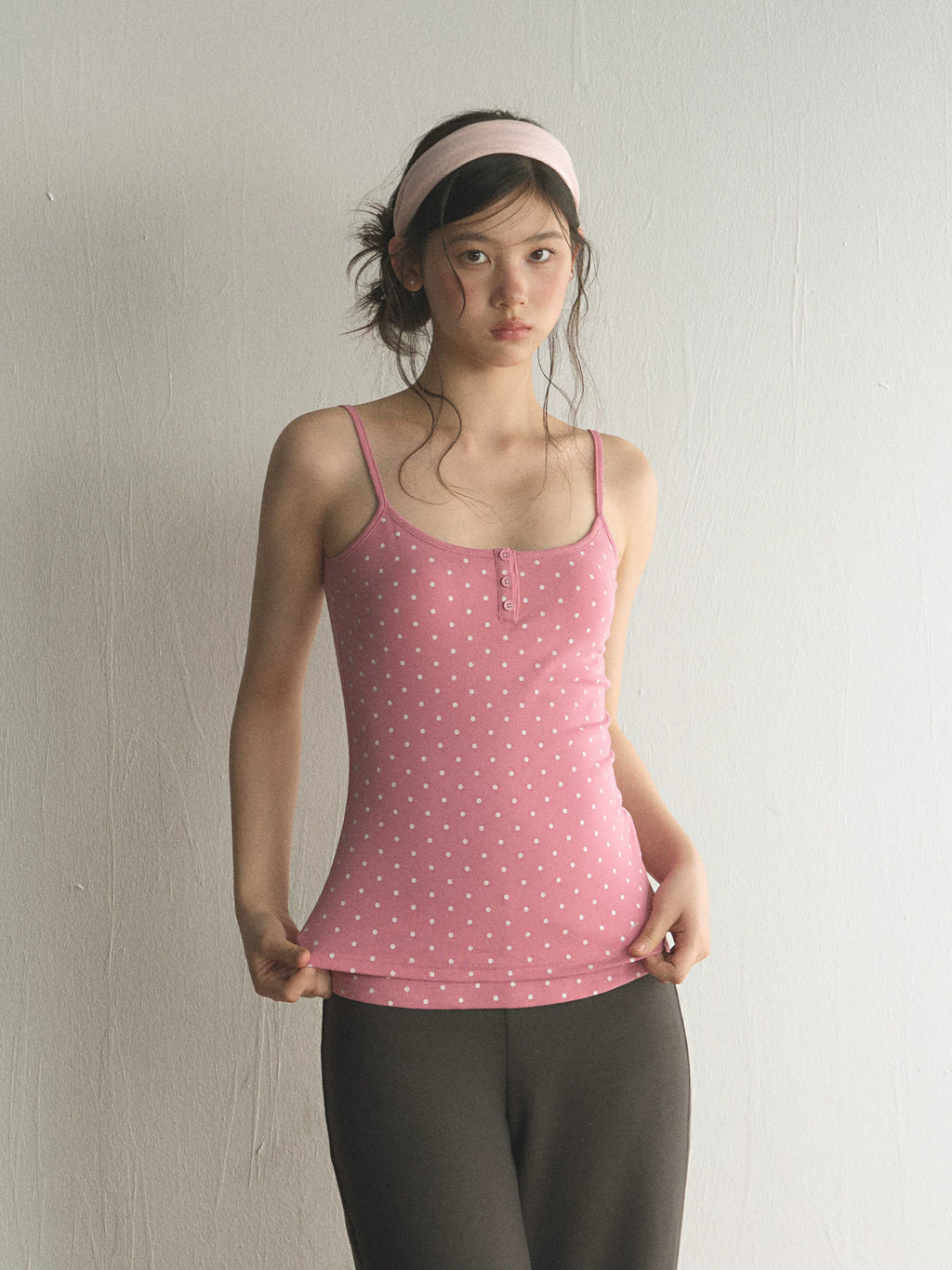 Pink Polka Dot Sleeveless Cami Top