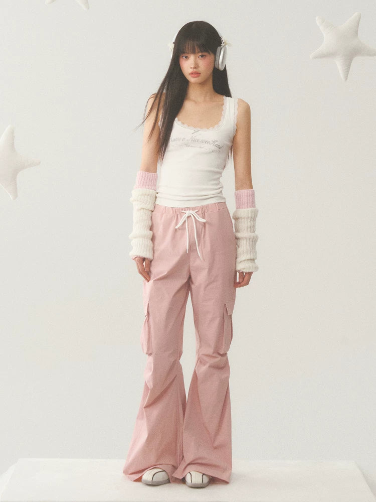 Relaxed Pink Flared Cargo Pants
