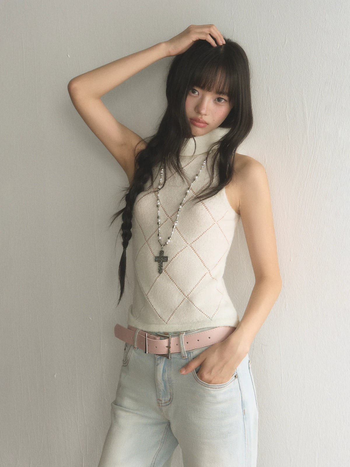 Diamond Argyle Hollow-Out Knit Vest Top