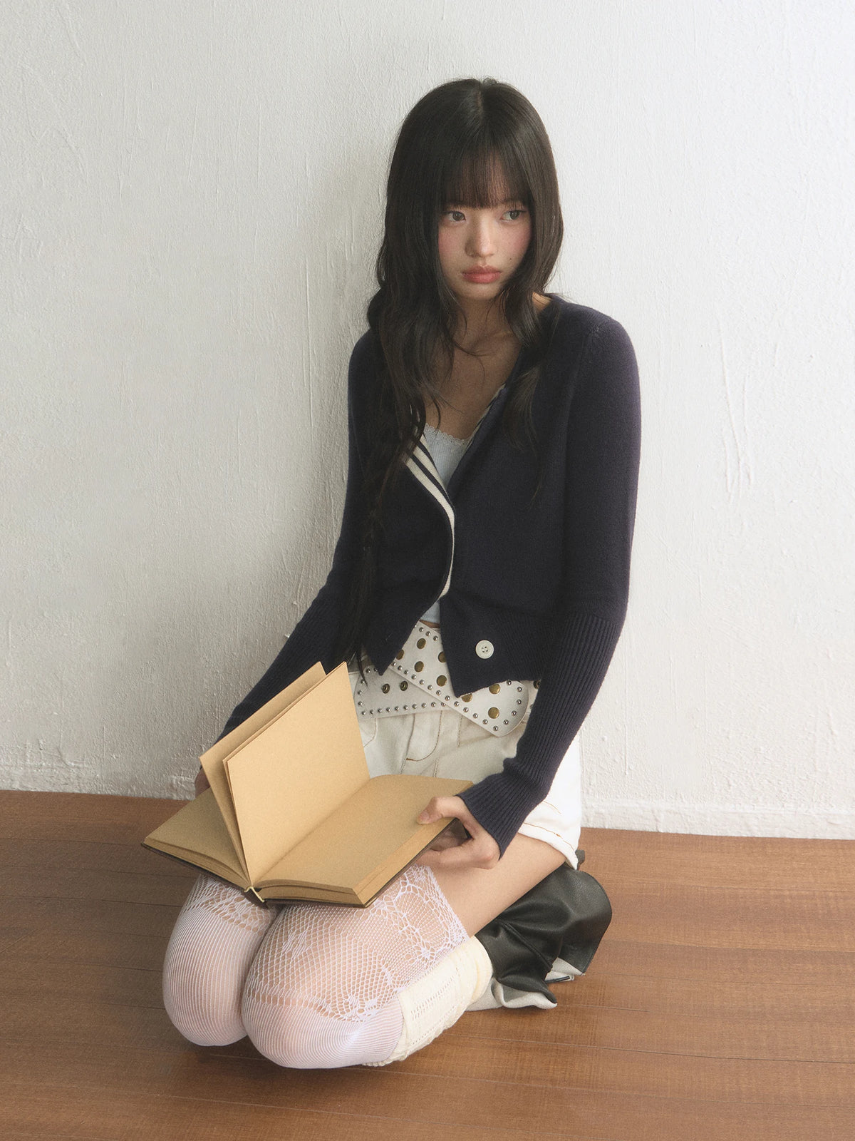 Striped Lapel Collar Knit Cardigan