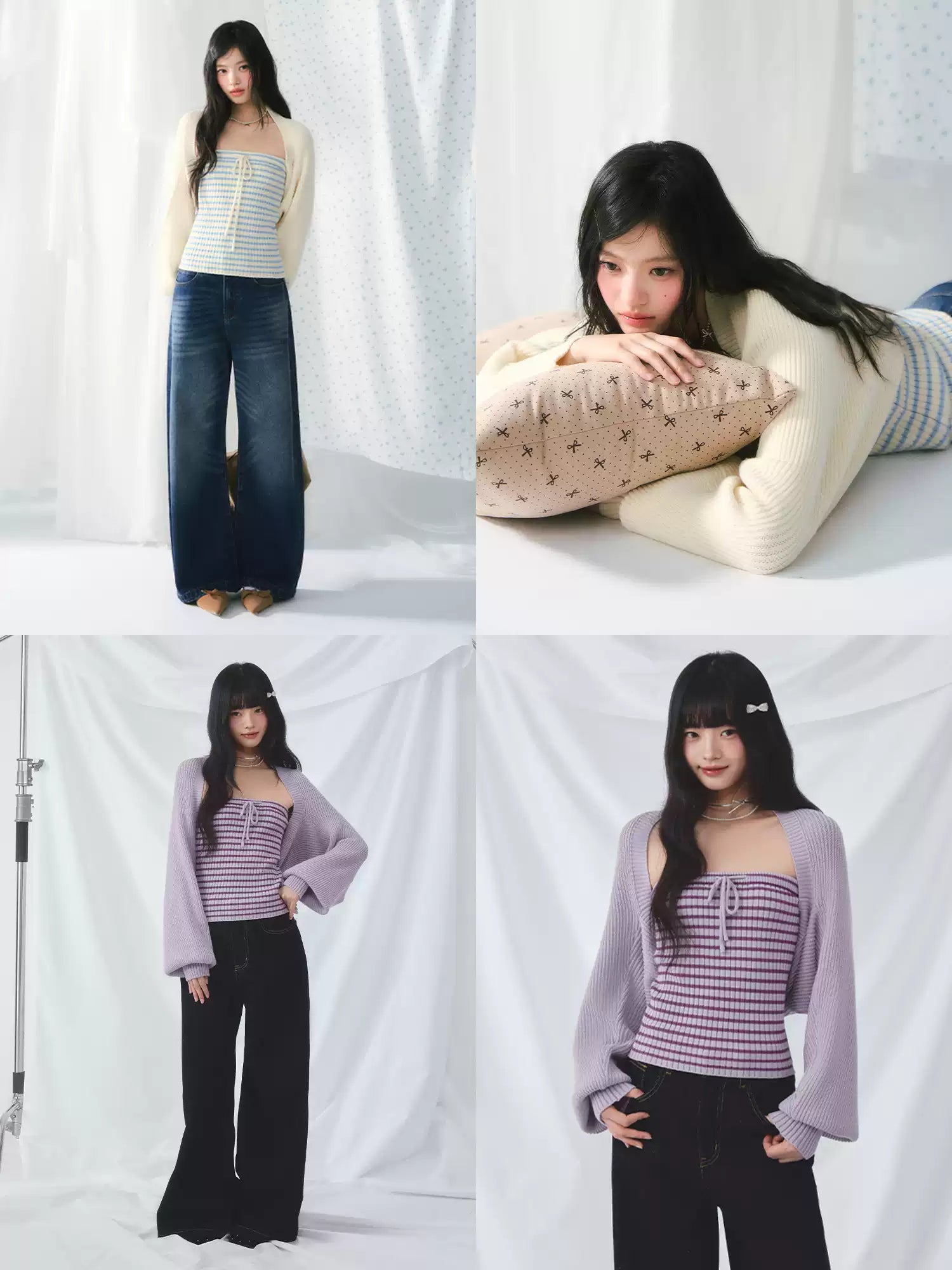 Striped cardigan & tube top knit set