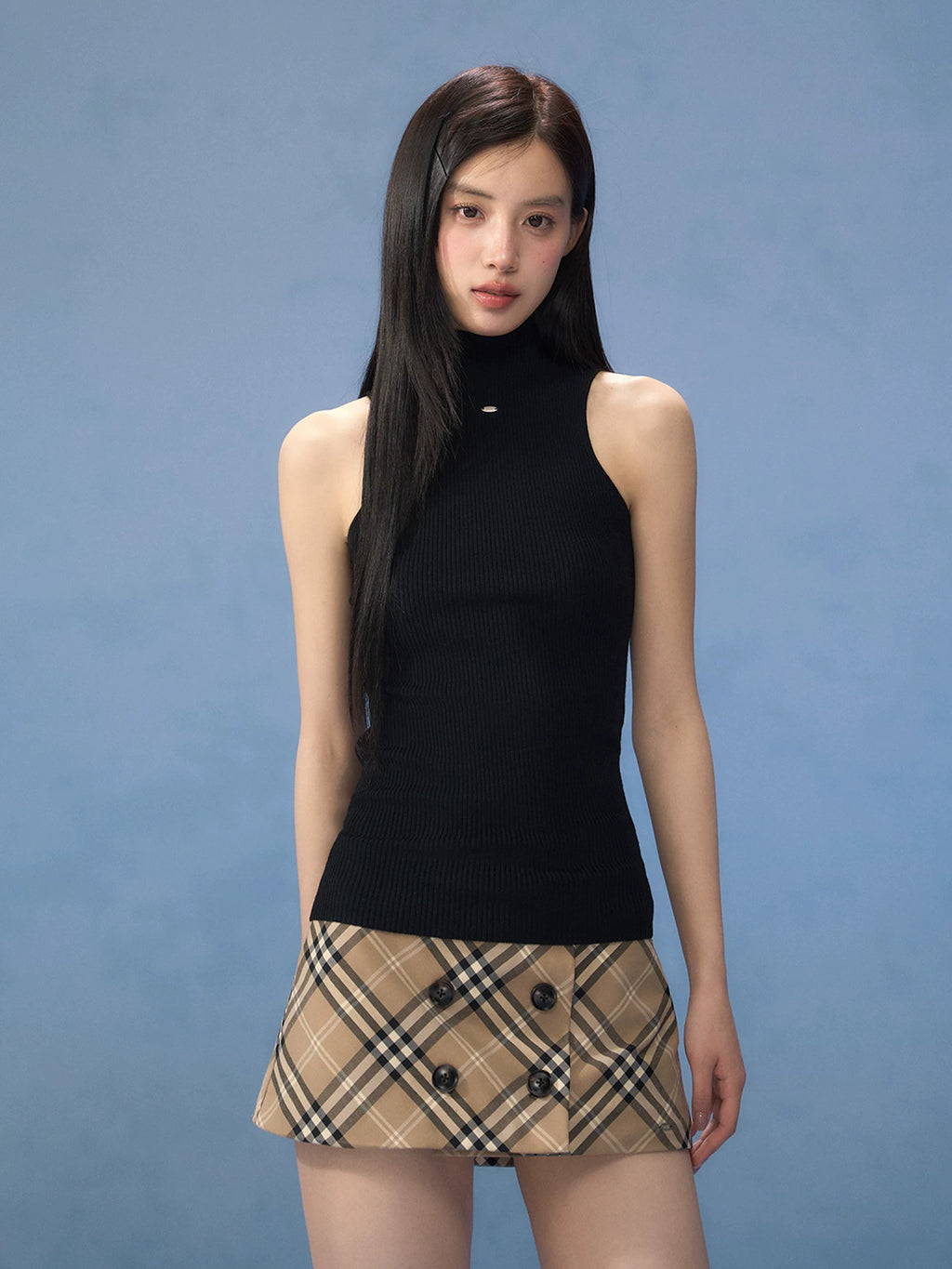 Slim-Fit Mock Neck Knit Vest Top