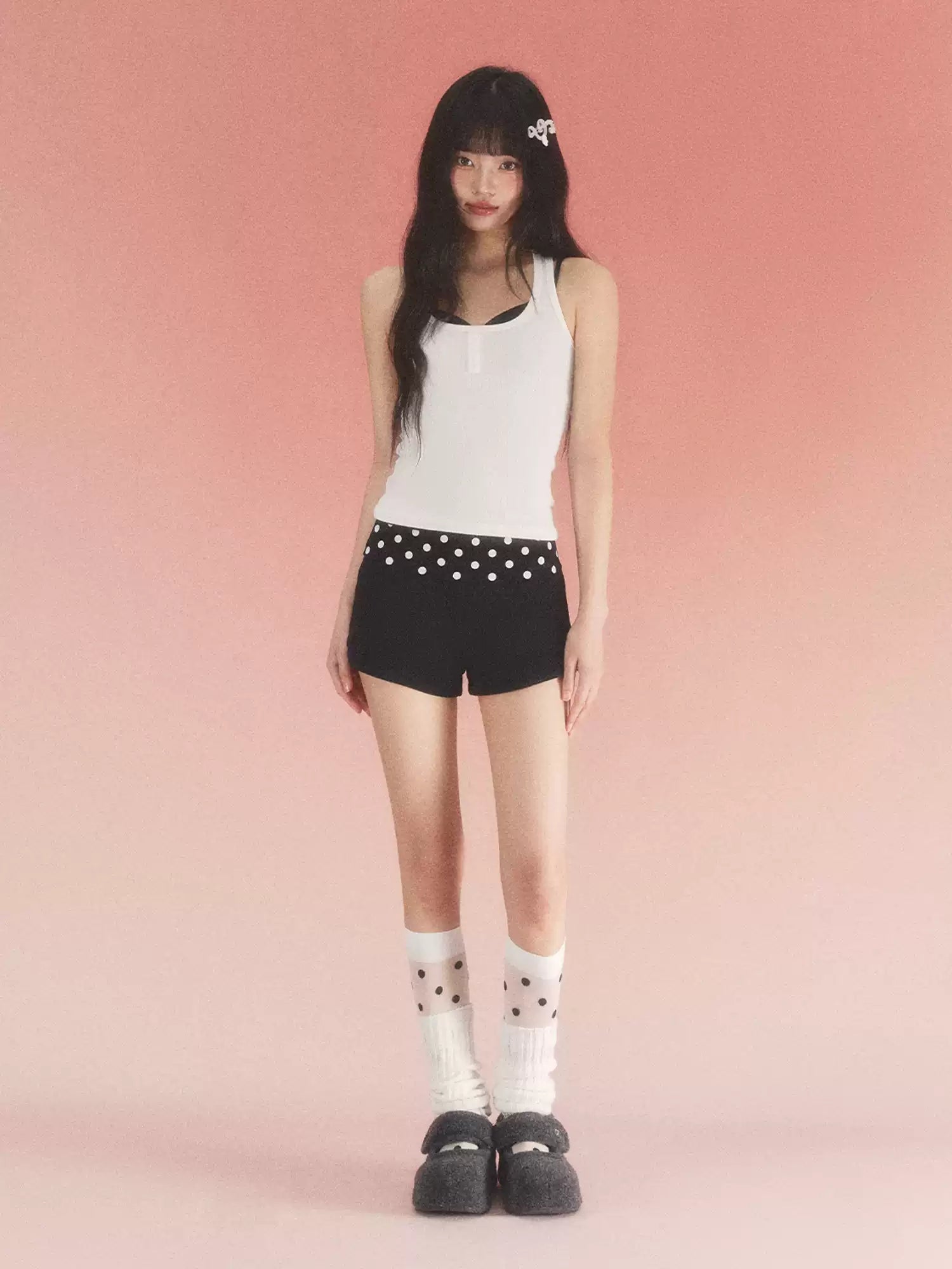Vintage polka dot fold-over shorts