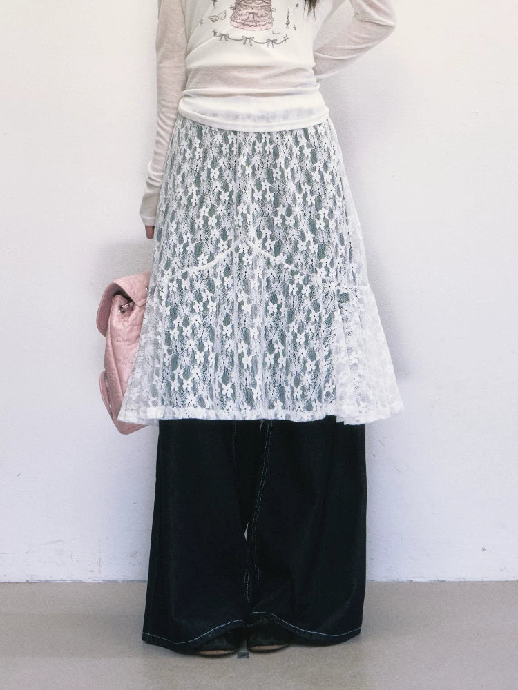 White Lace A-Line Skirt