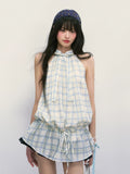 French Style Plaid Halter Mini Dress