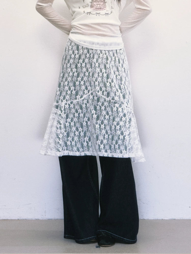 White Lace A-Line Skirt