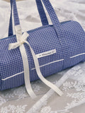 Blue Korean Style Ribbon Plaid Barrel Shoulder Bag