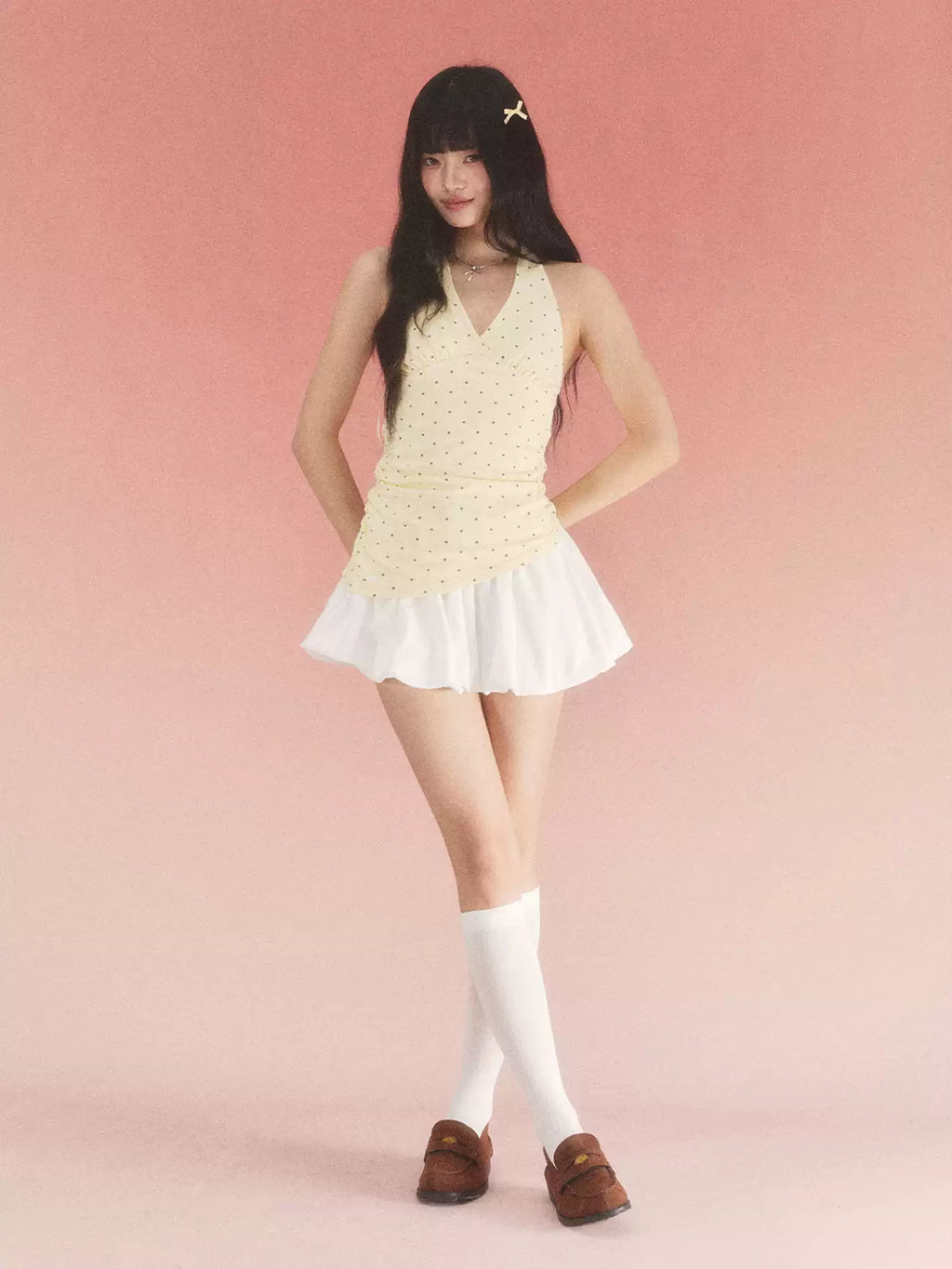 Polka dot halter neck dress in yellow