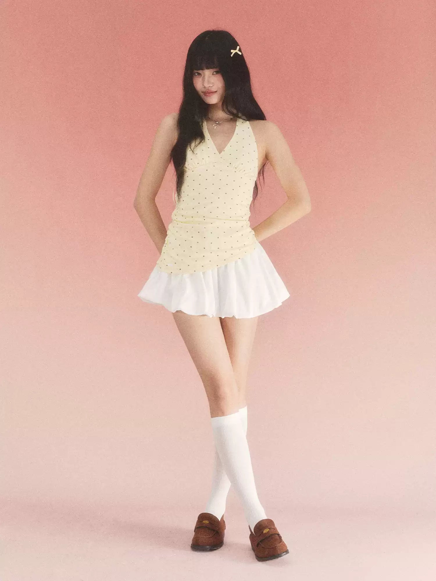 Polka dot halter neck dress in yellow