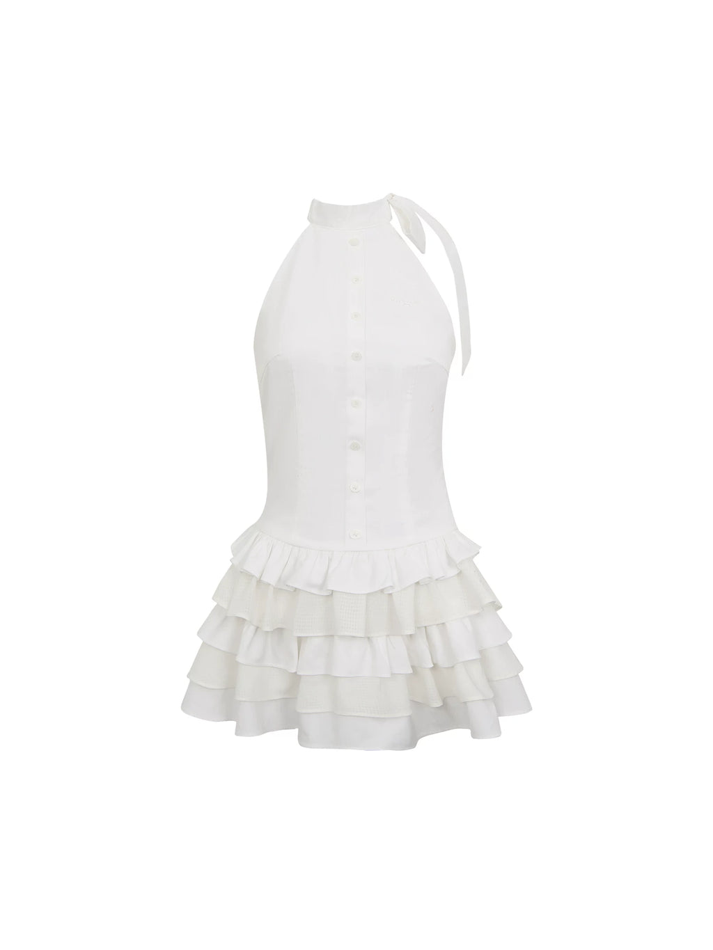French Style White Halter Neck Mini Dress