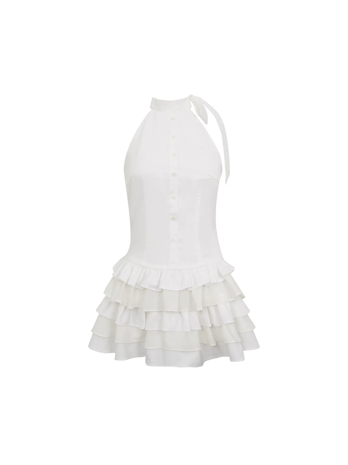 French Style White Halter Neck Mini Dress