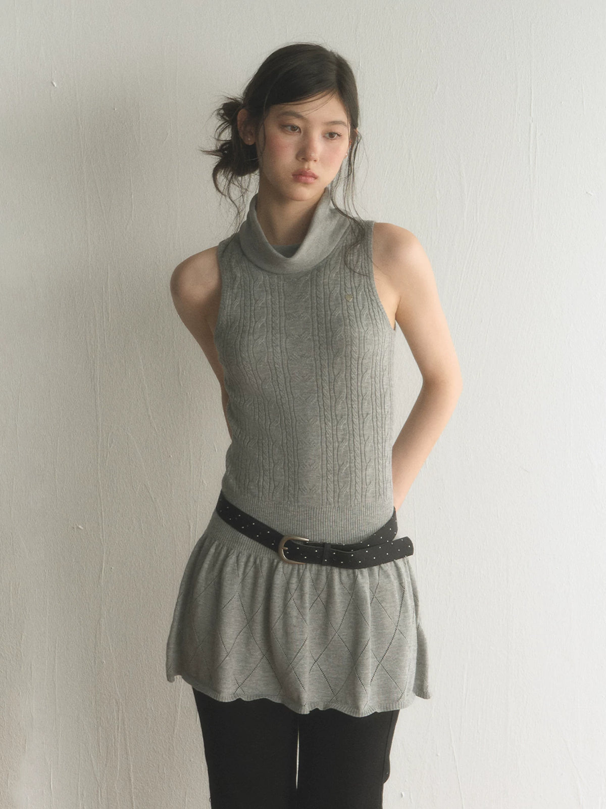 Retro High-Neck Knitted Mini Dress