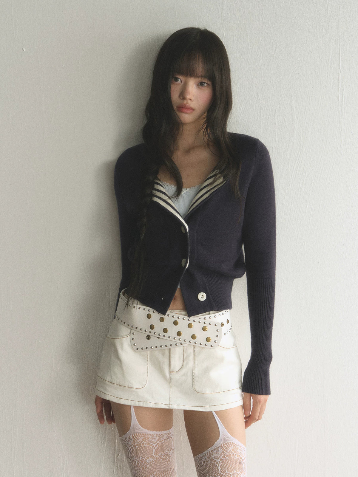 Striped Lapel Collar Knit Cardigan