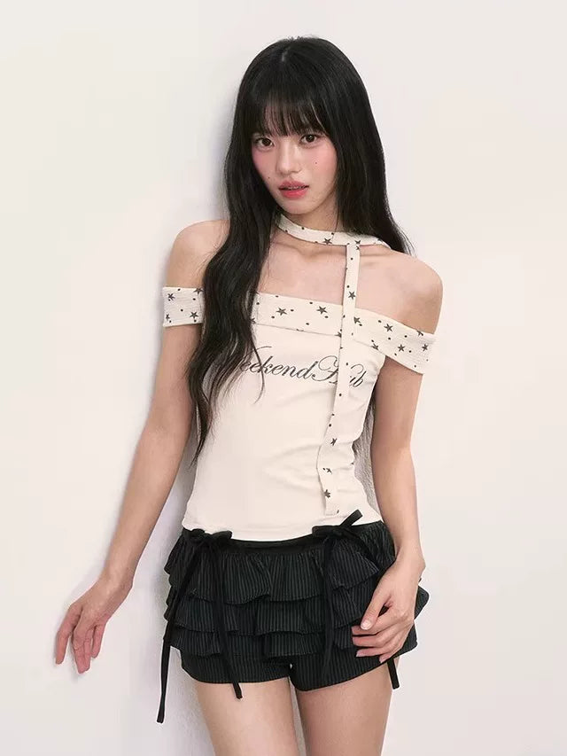 Off-Shoulder Star Patchwork Top