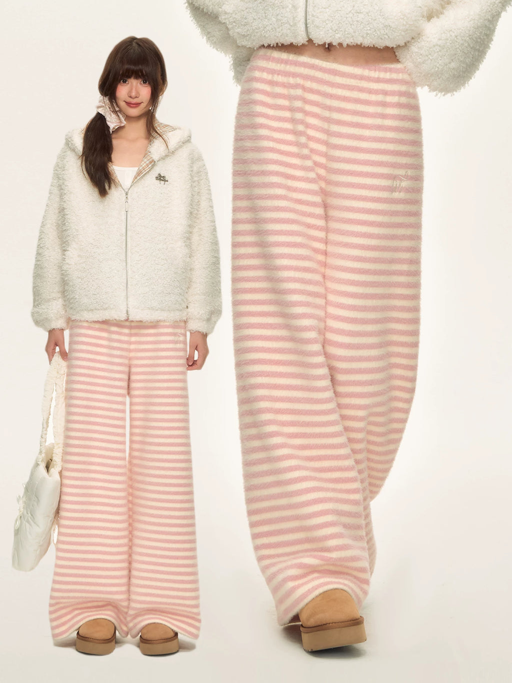 Pink Striped High-Waisted Wide-Leg Pants