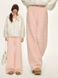 Pink Striped High-Waisted Wide-Leg Pants