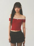 Red Off-Shoulder Lace Spliced Top
