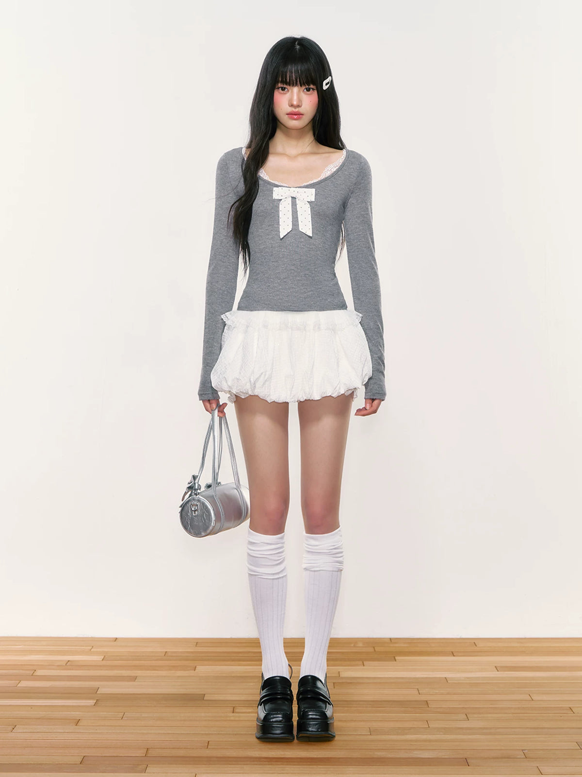 Bow Lace Long-Sleeve T-Shirt