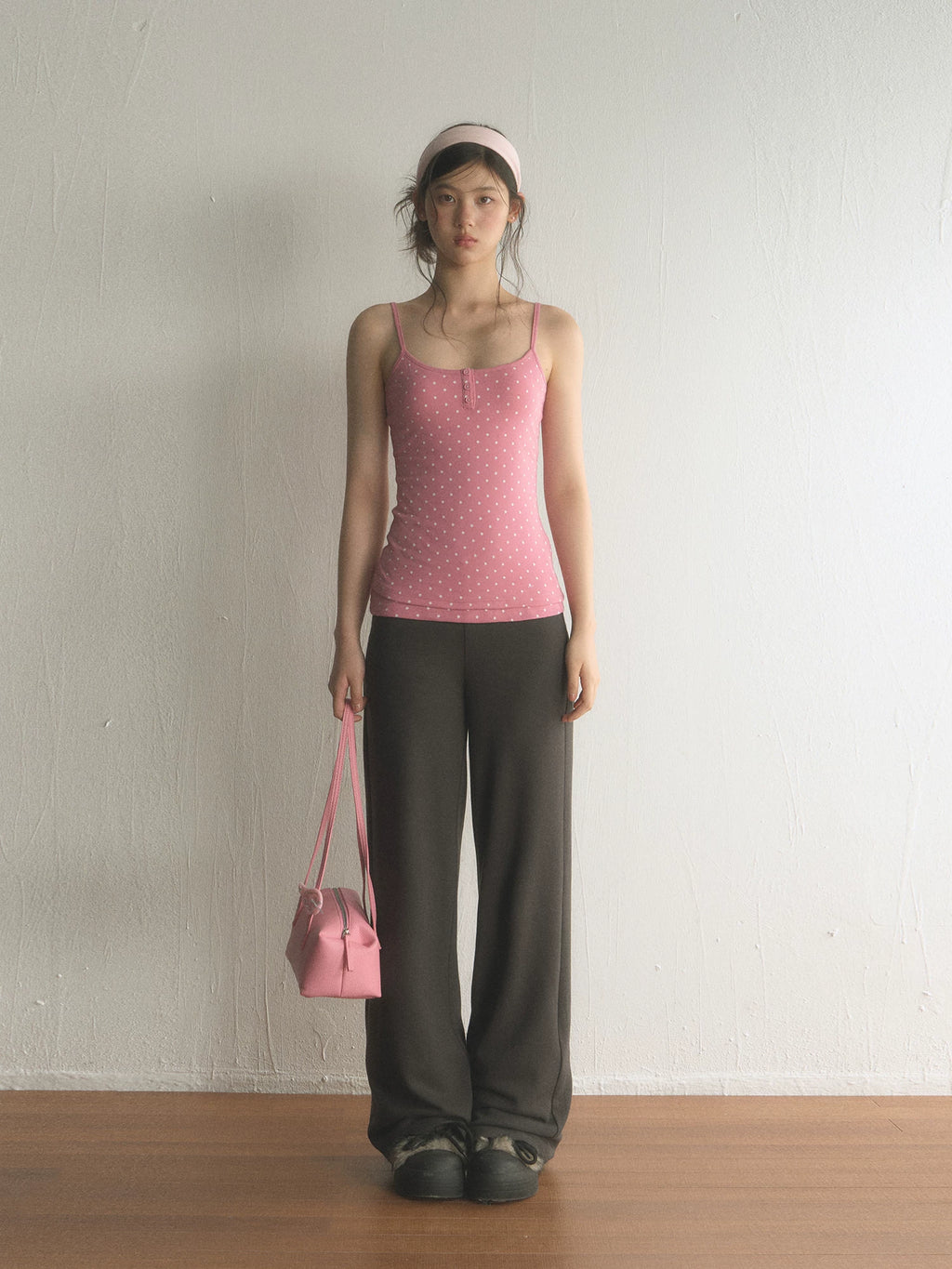 Pink Polka Dot Sleeveless Cami Top