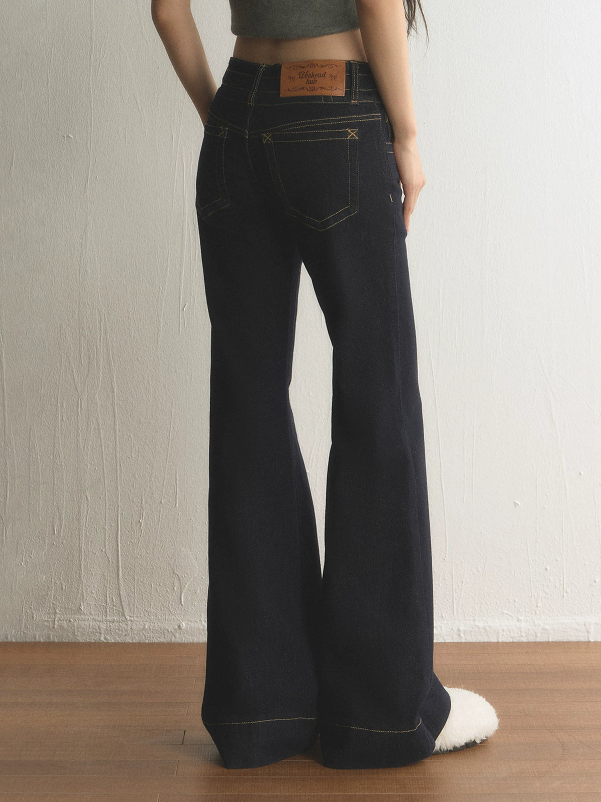 Retro Double-Button Low-Rise Flared Jeans