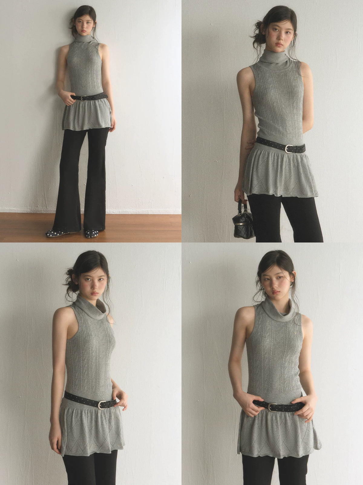 Retro High-Neck Knitted Mini Dress