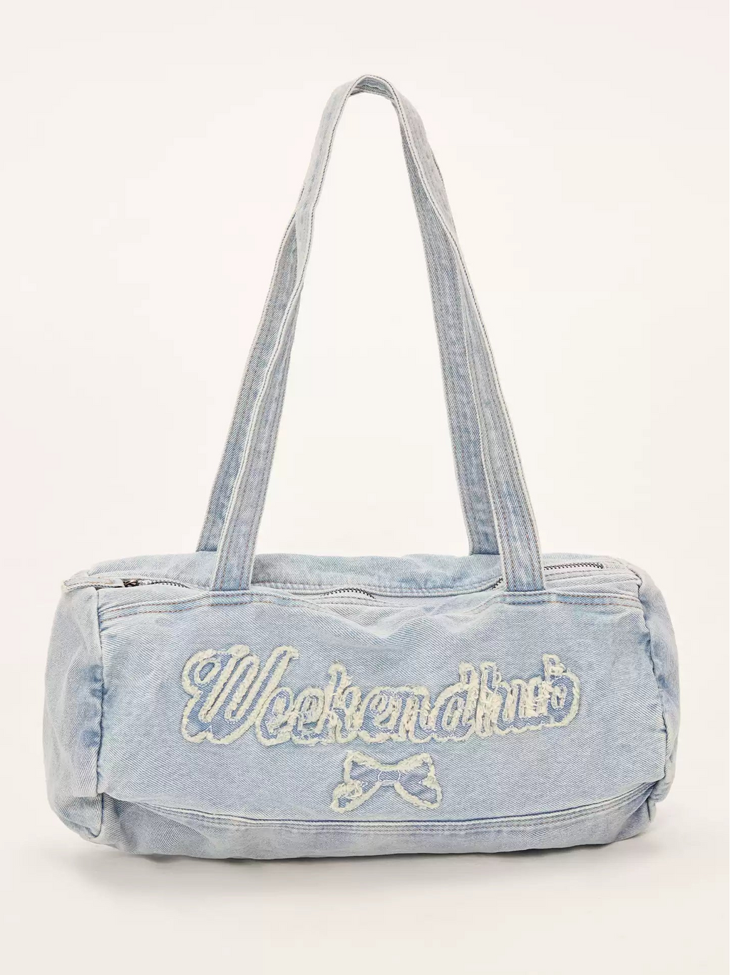 Bow & letter print denim shoulder bag