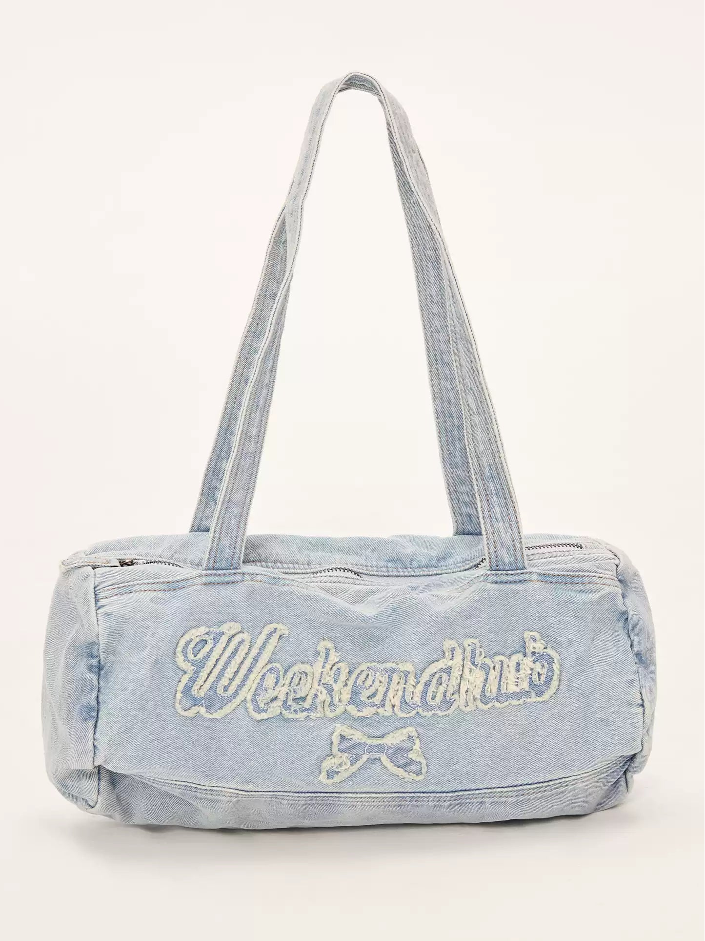 Bow & letter print denim shoulder bag