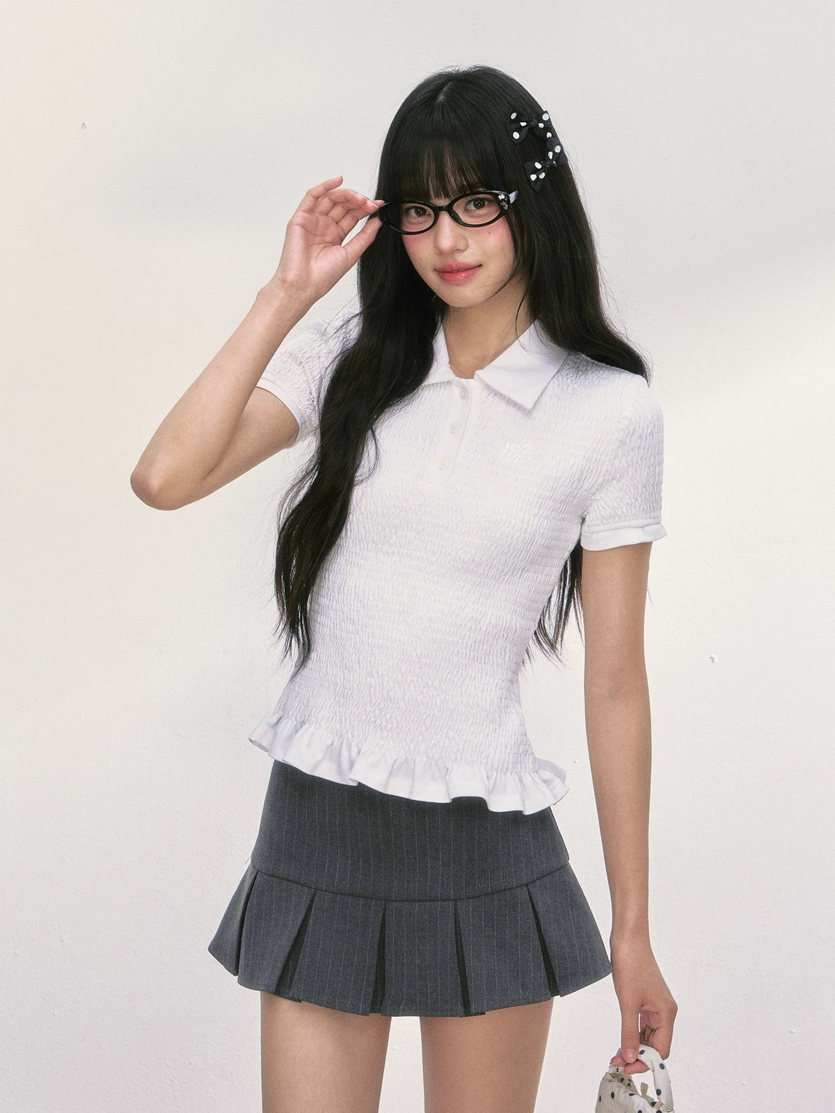 Slim-Fit Ruffle Short-Sleeve Polo Top