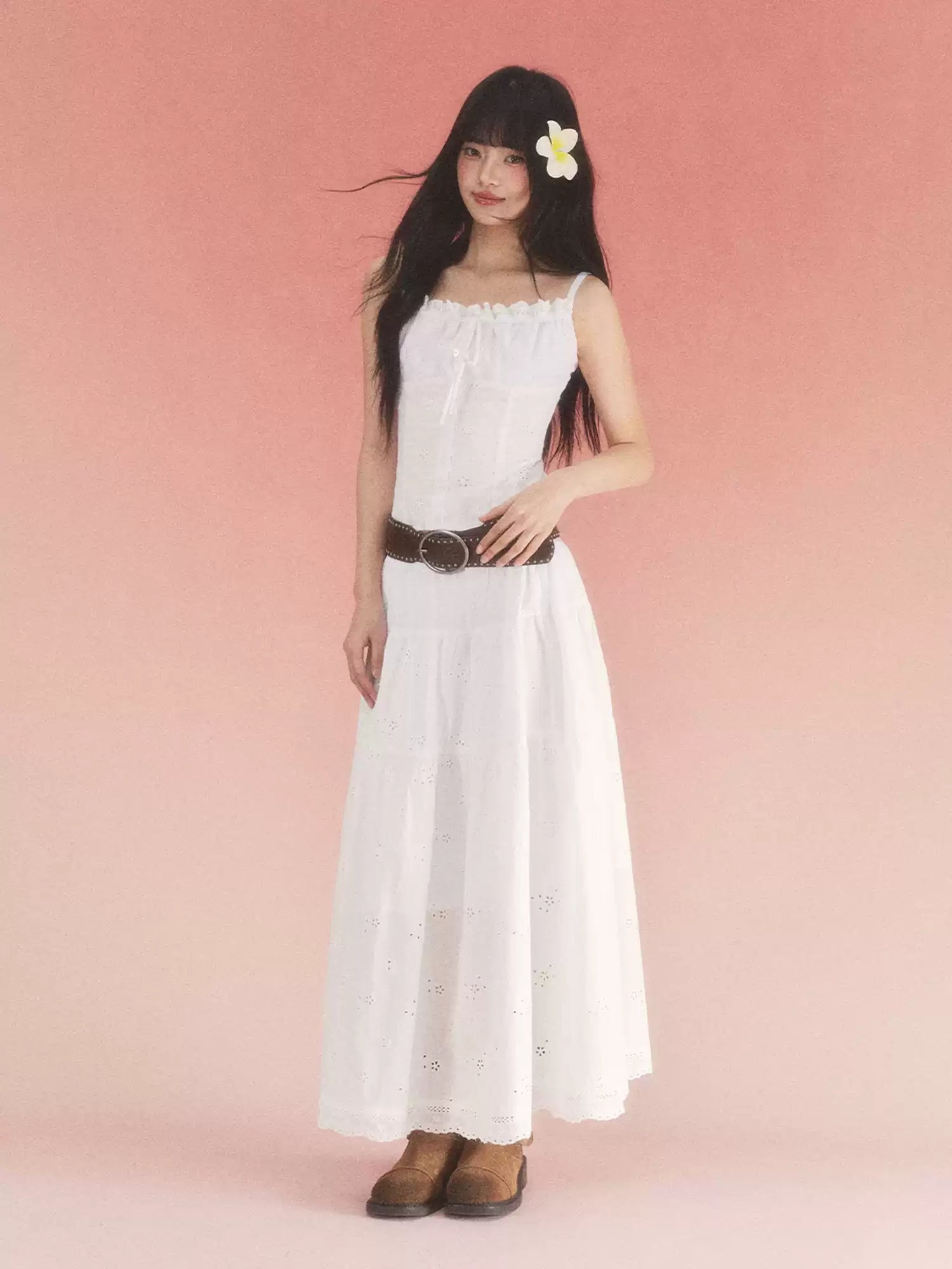 Bow detail white jacquard camisole top