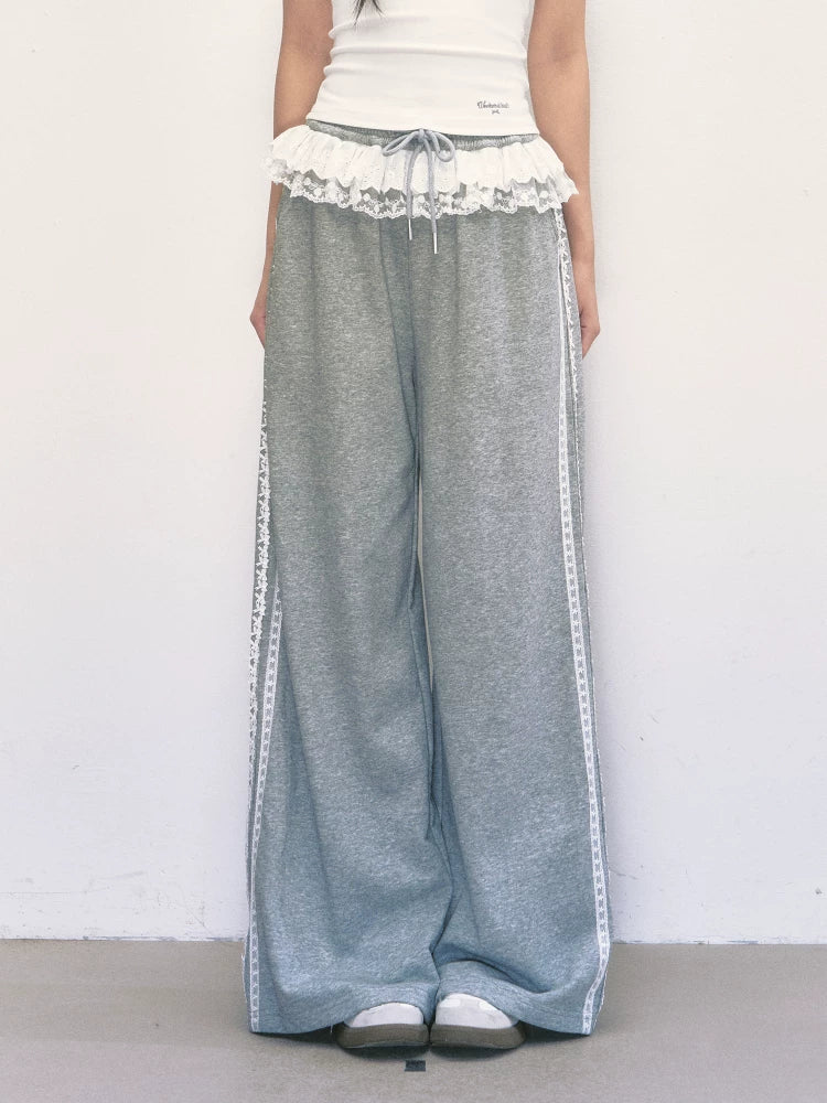 Lace Patchwork High-Waisted Wide-Leg Pants