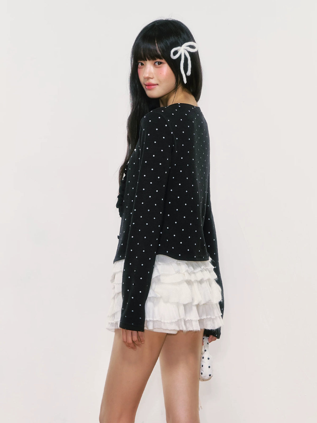 Polka Dot French-Style Lightweight Knit Cardigan